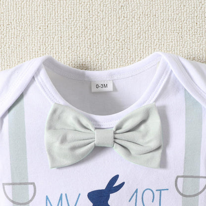 Fairy Baby Infant Baby Boy My First Easter Day Gentleman Outfits Newborn Bow Tie Romper Bunny Pant Clothes Set with Hat 0-18M