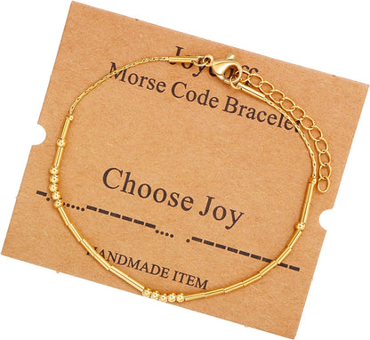 JoycuFF Inspirational Morse Code Bracelets for Women Silver Beads Jewelry Encouragement Mantra Gifts for Her