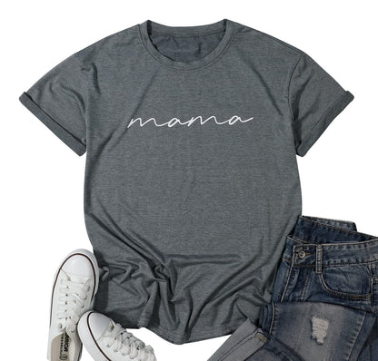 ASTANFY Mama Shirts Women Mama Letter Printed T-Shirt Mama Graphic Tee Casual Short Sleeve Tops Tee