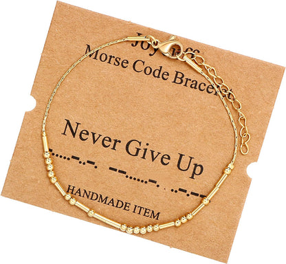 JoycuFF Inspirational Morse Code Bracelets for Women Silver Beads Jewelry Encouragement Mantra Gifts for Her