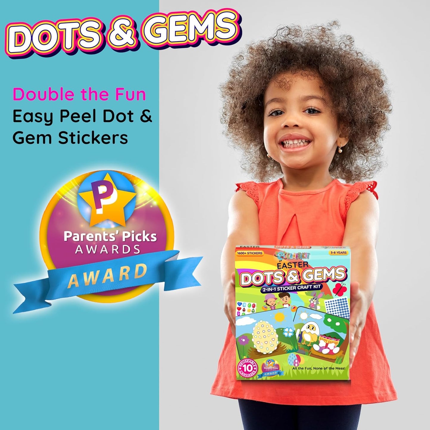 Craftikit® 10 Dots & Gems Easter Crafts for Kids Ages 3-5, Kids Gem Art & Dot Stickers for Toddlers Activities, Preschool Easter Bunny Basket Stuffers, Easter Gifts for Girls and Boys