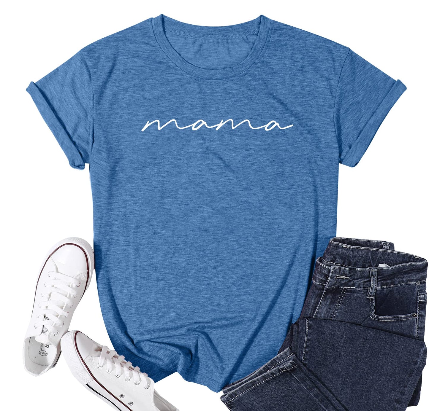 ASTANFY Mama Shirts Women Mama Letter Printed T-Shirt Mama Graphic Tee Casual Short Sleeve Tops Tee