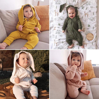 Simplee kids Animal Bunny Baby Easter Romper Long Ear Rabbit Hoodie Romper Jumpsuit with Zipper