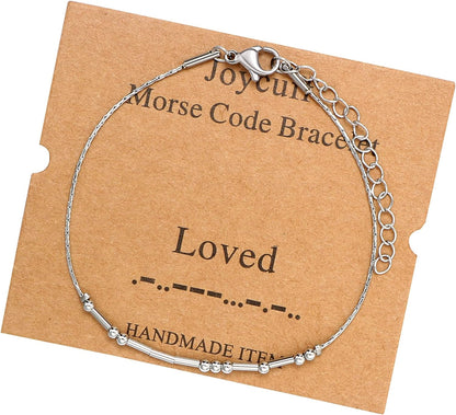 JoycuFF Inspirational Morse Code Bracelets for Women Silver Beads Jewelry Encouragement Mantra Gifts for Her