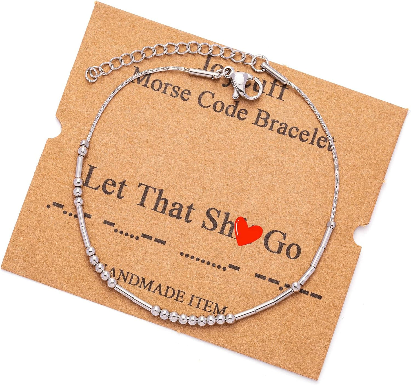 JoycuFF Inspirational Morse Code Bracelets for Women Silver Beads Jewelry Encouragement Mantra Gifts for Her