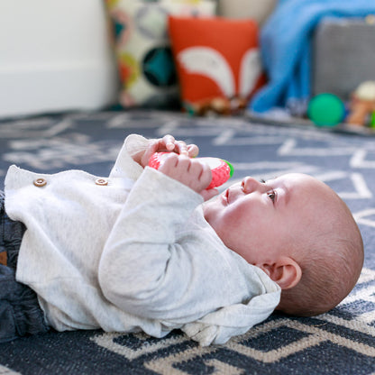 Infantino Lil' Nibbles Textured Silicone Baby Teether - Sensory Exploration and Teething Relief with Easy to Hold Handles, Orange Carrot, 0+ Months