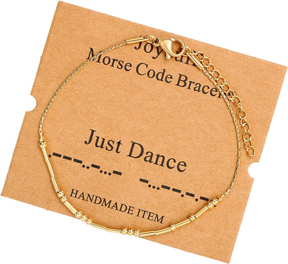 JoycuFF Inspirational Morse Code Bracelets for Women Silver Beads Jewelry Encouragement Mantra Gifts for Her