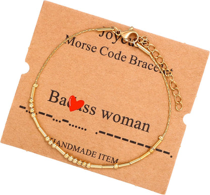 JoycuFF Inspirational Morse Code Bracelets for Women Silver Beads Jewelry Encouragement Mantra Gifts for Her