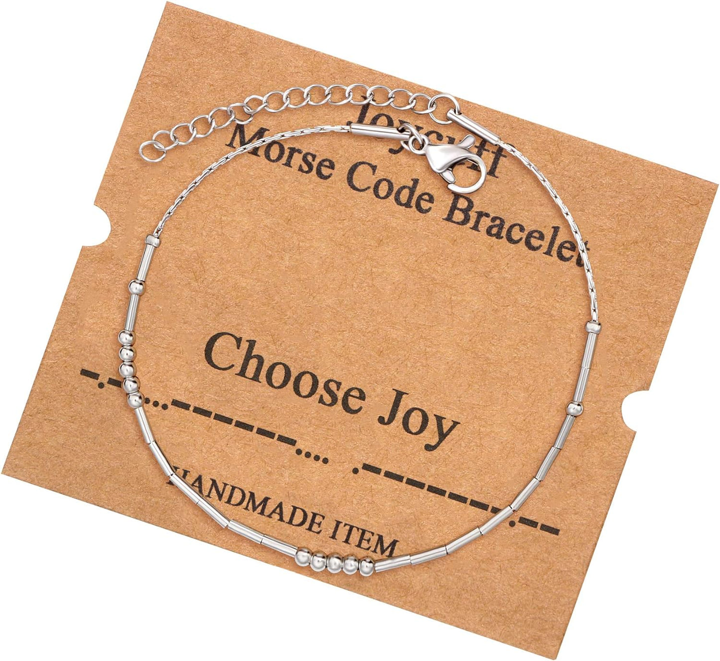 JoycuFF Inspirational Morse Code Bracelets for Women Silver Beads Jewelry Encouragement Mantra Gifts for Her