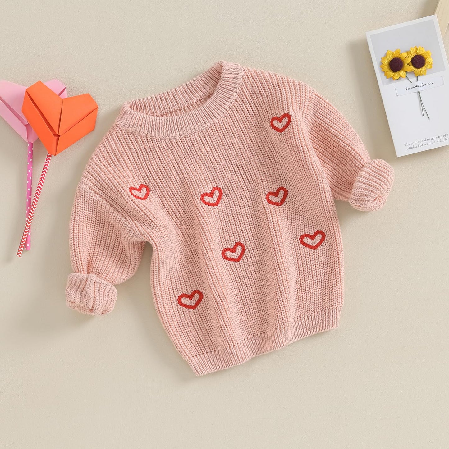 Baby Girl Valentines Day Outfit Love Heart Sweet Long Sleeve Sweater Tshirt Crewneck Tops Fall Winter Clothes