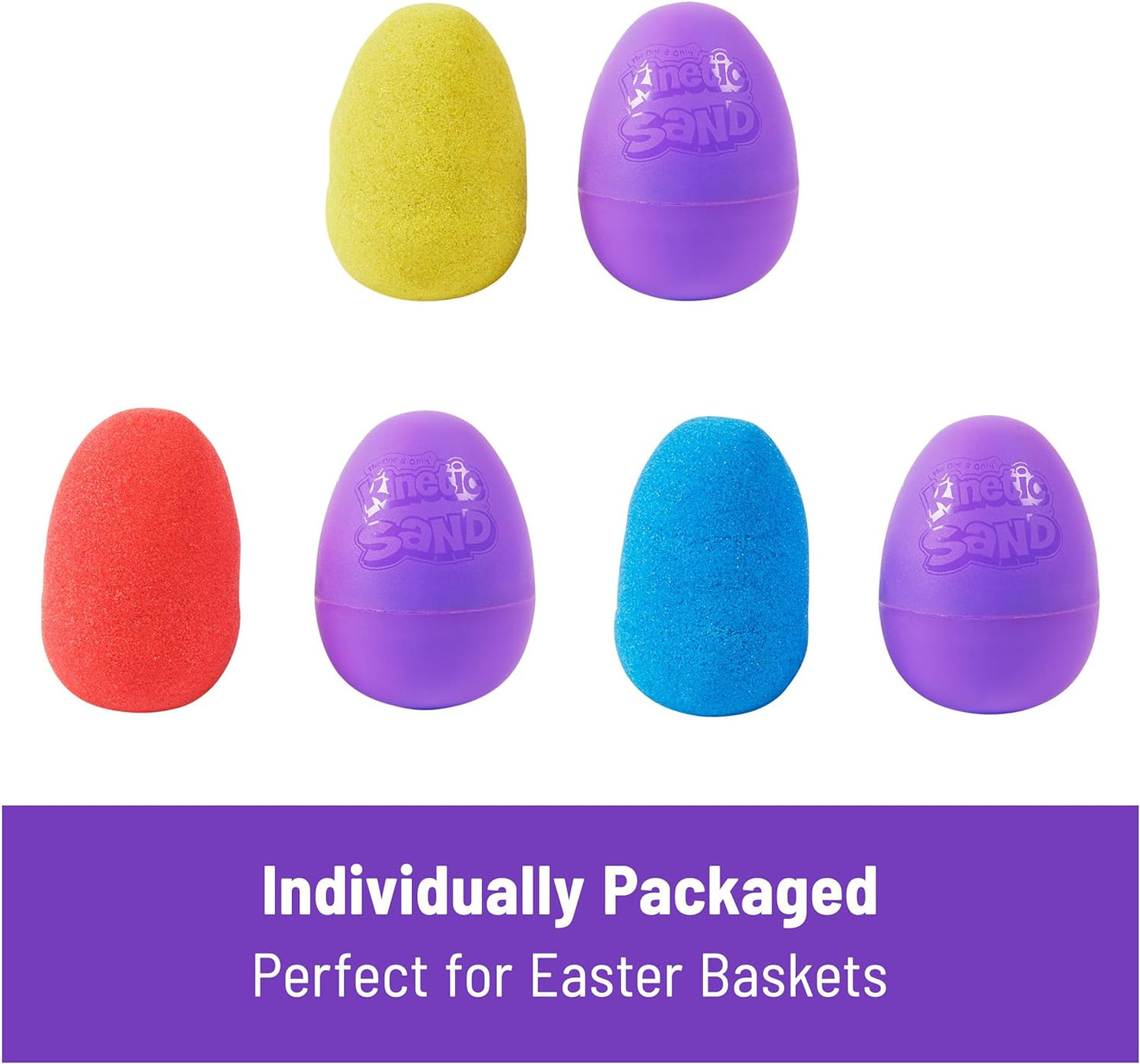 Kinetic Sand, 20-Pack Eggs with Red, Yellow, and Blue Play Sand, Easter Basket Stuffers, Goodie Bag Toys & Sensory Toys for Kids Ages 3+