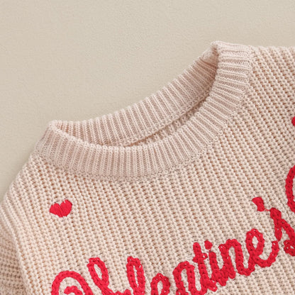 Baby Girl Valentines Day Outfit Love Heart Sweet Long Sleeve Sweater Tshirt Crewneck Tops Fall Winter Clothes