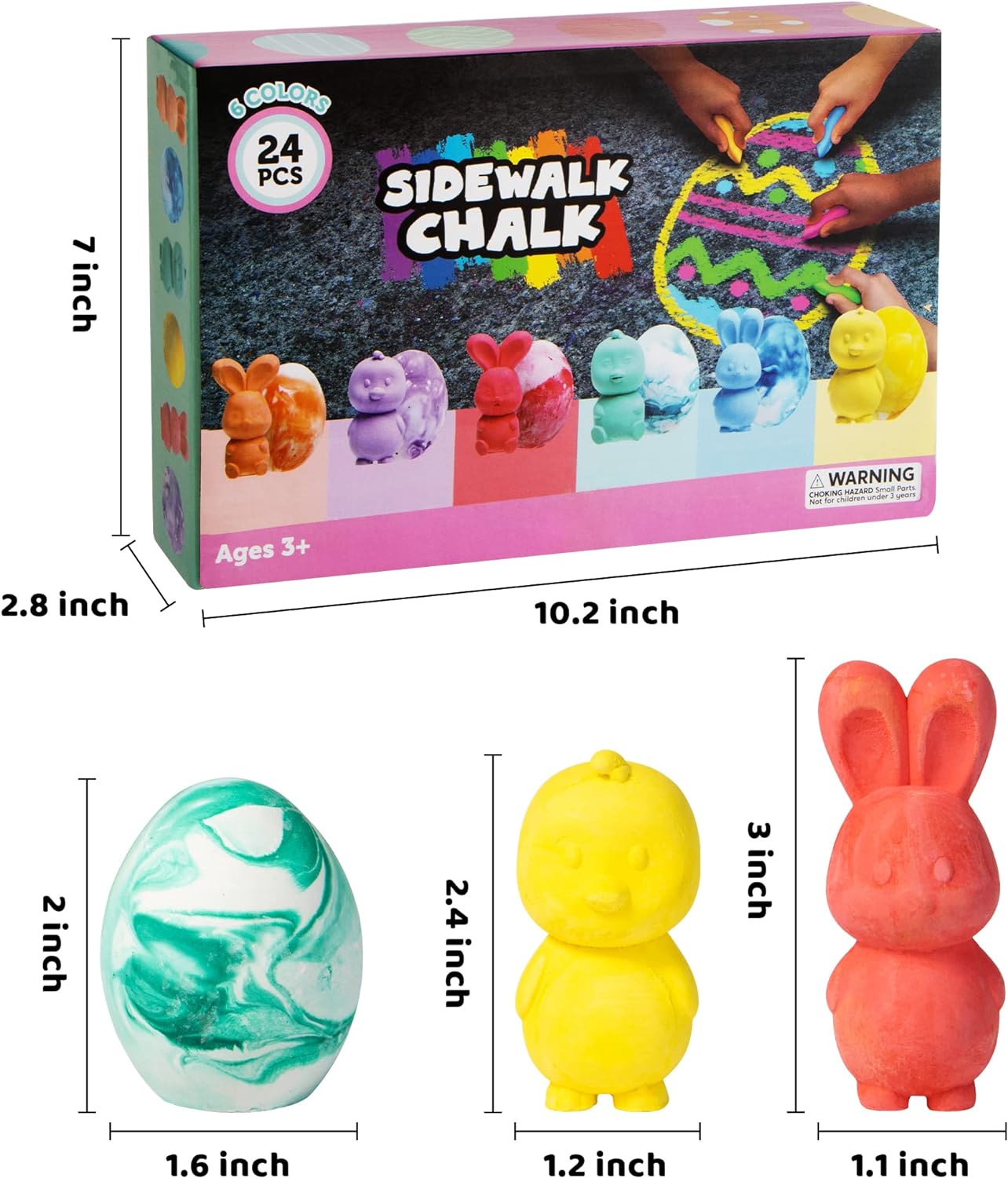 JOYIN 24 Pcs Easter Sidewalk Chalk Set, Easter Eggs Bunny Chicken Gifts for Boys Girls Kids Toddlers for Basket Stuffers Fillers Party Favors