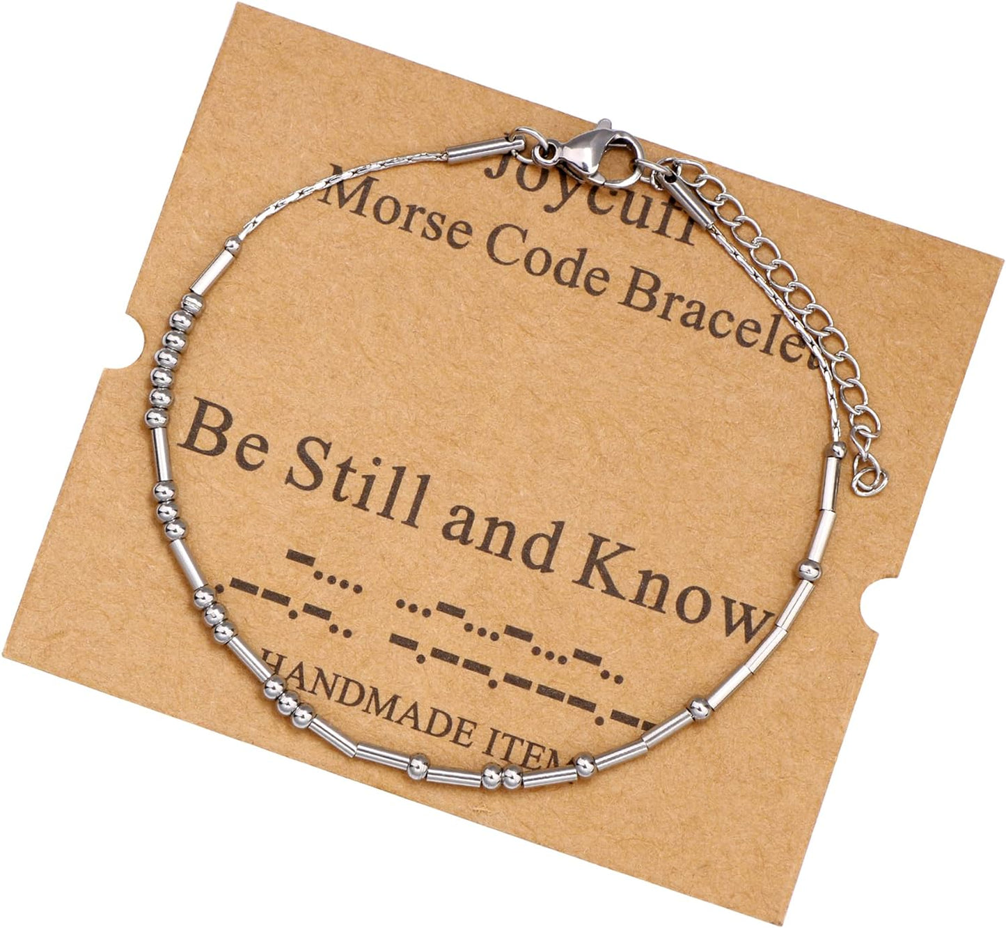 JoycuFF Inspirational Morse Code Bracelets for Women Silver Beads Jewelry Encouragement Mantra Gifts for Her