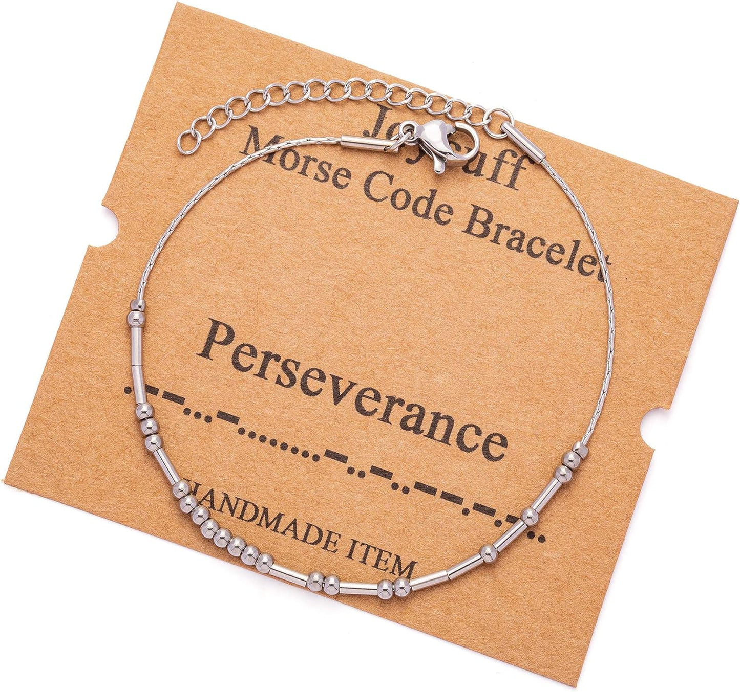 JoycuFF Inspirational Morse Code Bracelets for Women Silver Beads Jewelry Encouragement Mantra Gifts for Her