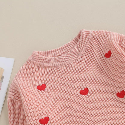 Baby Girl Valentines Day Outfit Love Heart Sweet Long Sleeve Sweater Tshirt Crewneck Tops Fall Winter Clothes