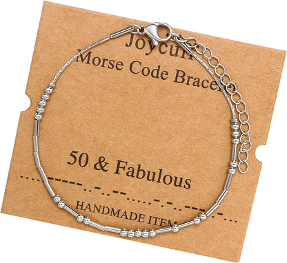 JoycuFF Inspirational Morse Code Bracelets for Women Silver Beads Jewelry Encouragement Mantra Gifts for Her