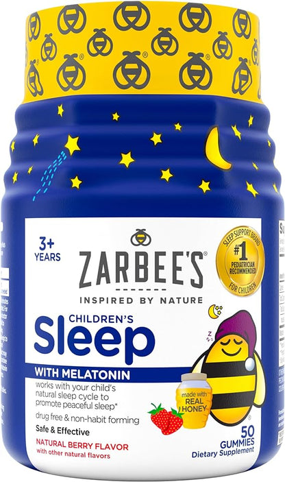 Zarbee's Kids 1mg Melatonin Gummy; Drug-Free & Effective Sleep Supplement for Children Ages 3 and Up; Natural Berry Flavored Gummies; 50 Count