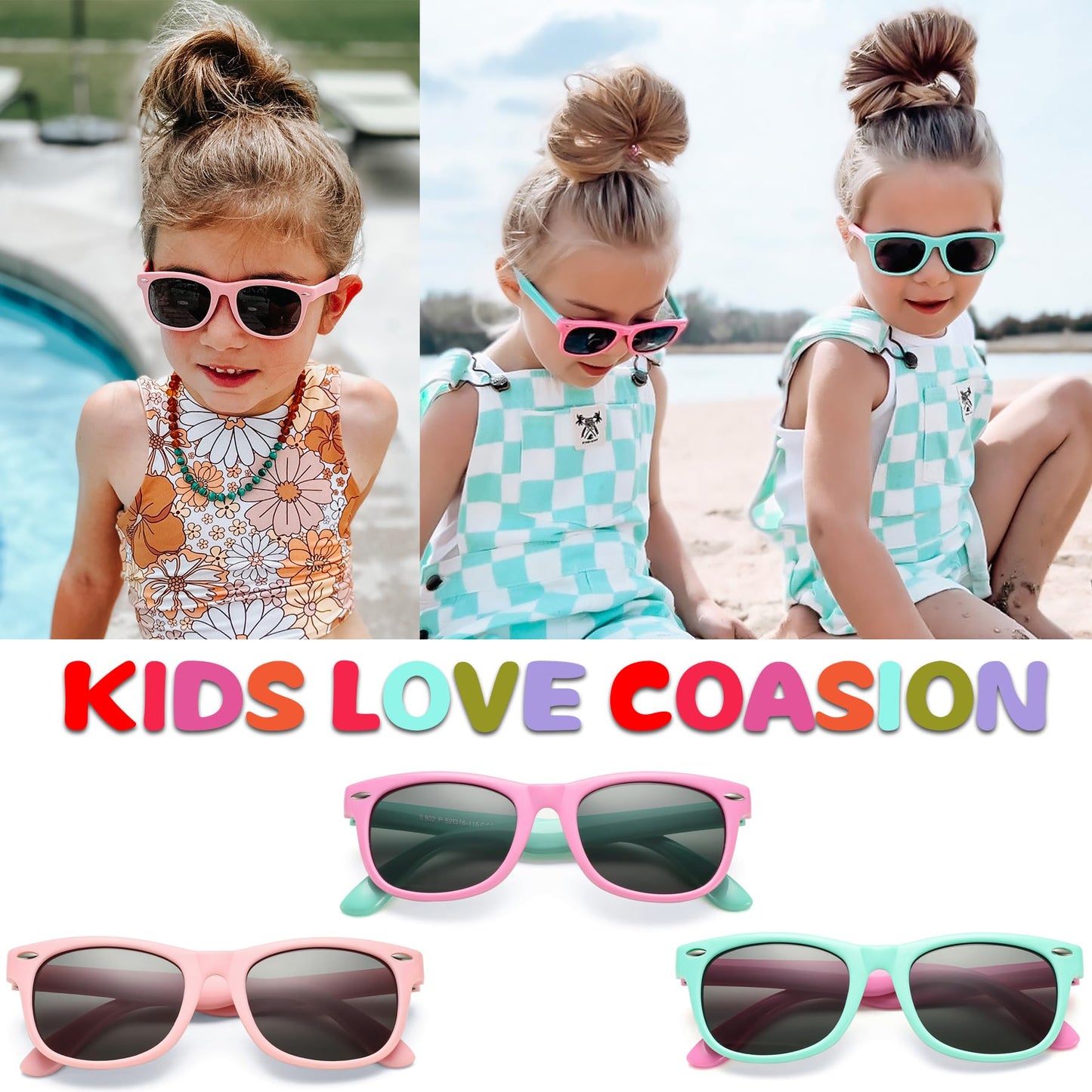 COASION Kids Polarized Sunglasses TPEE Rubber Flexible Shades for Girls Boys Age 3-9