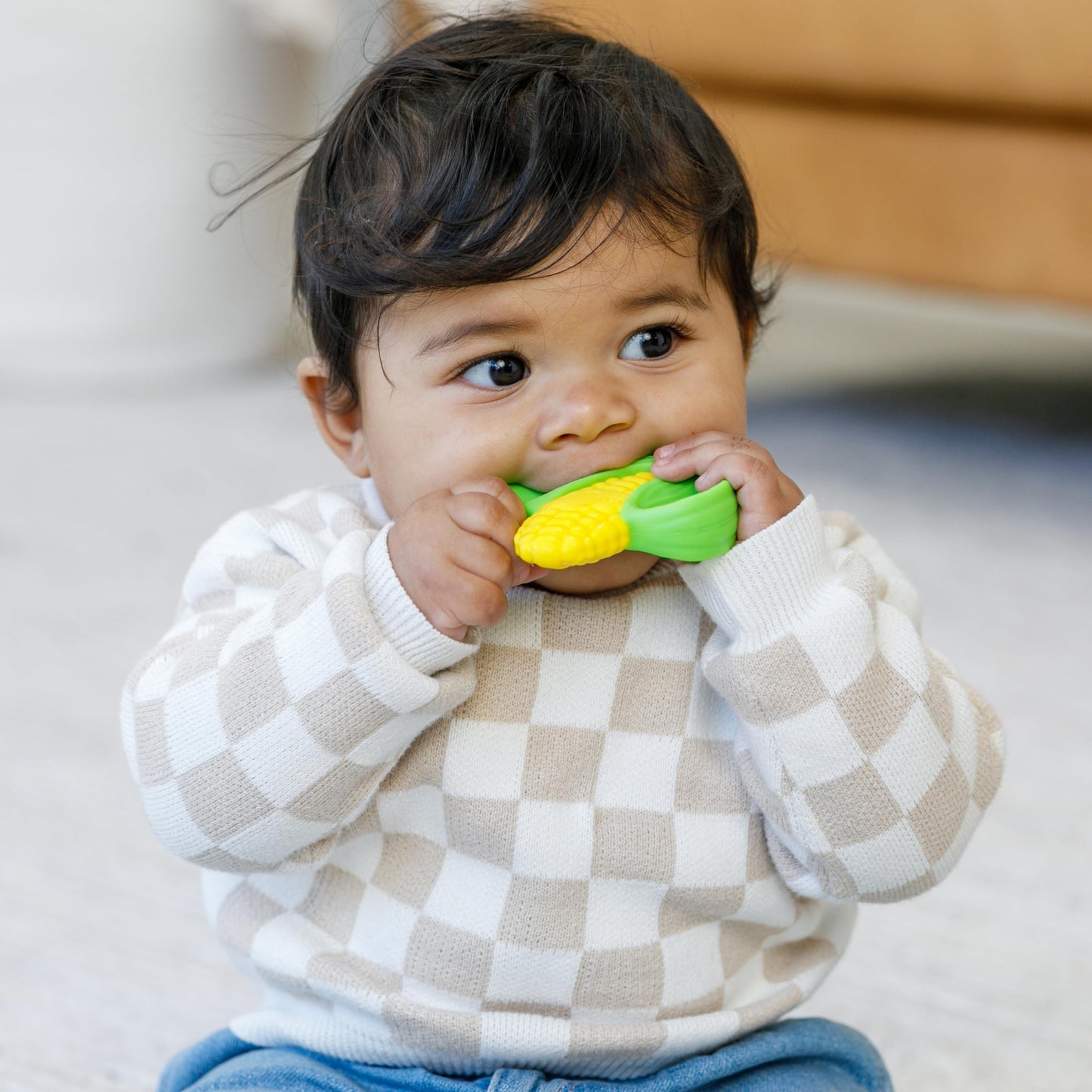 Infantino Lil' Nibbles Textured Silicone Baby Teether - Sensory Exploration and Teething Relief with Easy to Hold Handles, Orange Carrot, 0+ Months