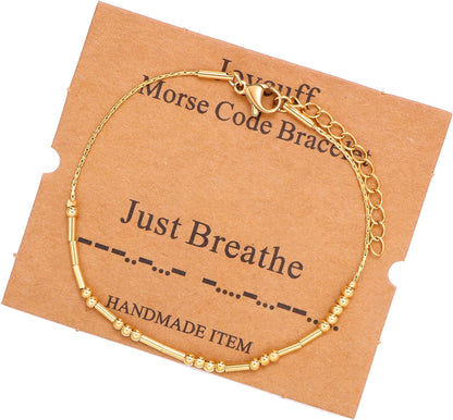 JoycuFF Inspirational Morse Code Bracelets for Women Silver Beads Jewelry Encouragement Mantra Gifts for Her