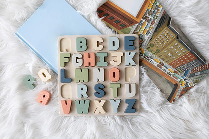 Pearhead Wooden Alphabet Puzzle, Easter Basket Stuffers Toddler Boys and Girls, Colorful ABC Letters, Interactive Learning Board Educational Toy, Baby and Toddler Ages 1+ Years