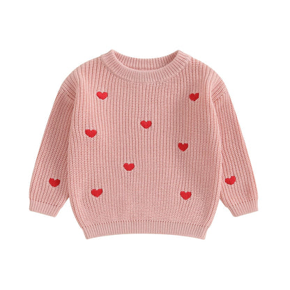 Baby Girl Valentines Day Outfit Love Heart Sweet Long Sleeve Sweater Tshirt Crewneck Tops Fall Winter Clothes