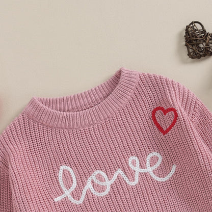 Baby Girl Valentines Day Outfit Love Heart Sweet Long Sleeve Sweater Tshirt Crewneck Tops Fall Winter Clothes