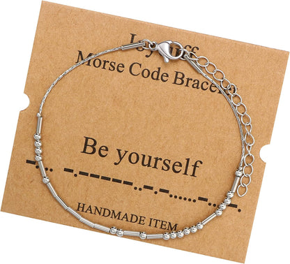 JoycuFF Inspirational Morse Code Bracelets for Women Silver Beads Jewelry Encouragement Mantra Gifts for Her