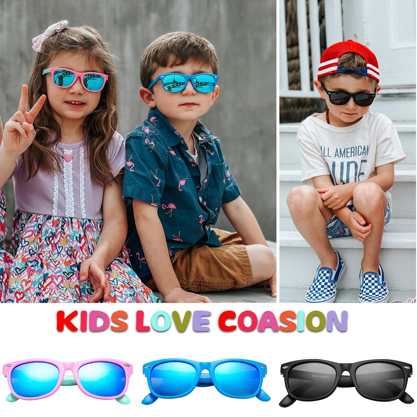 COASION Kids Polarized Sunglasses TPEE Rubber Flexible Shades for Girls Boys Age 3-9