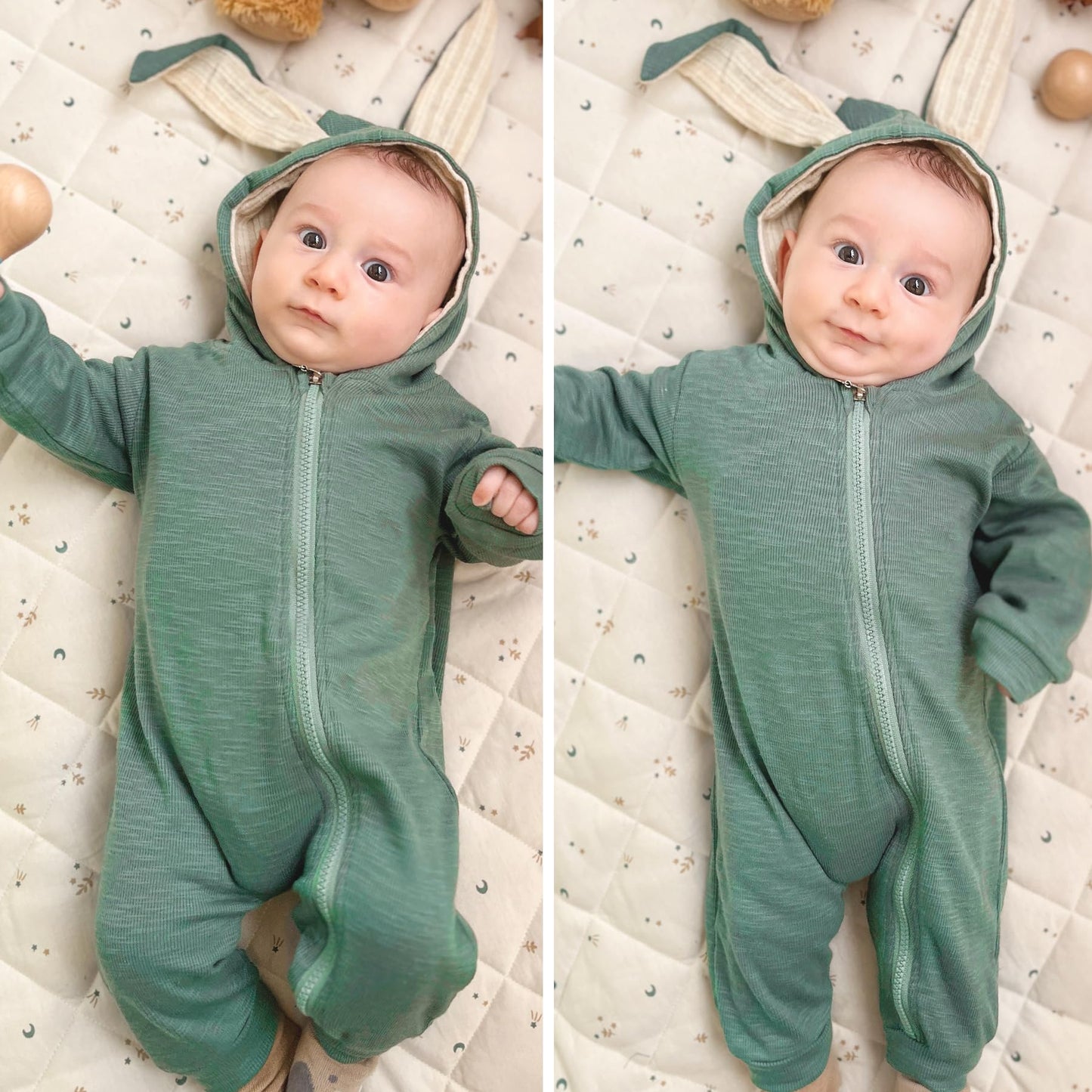 Simplee kids Animal Bunny Baby Easter Romper Long Ear Rabbit Hoodie Romper Jumpsuit with Zipper