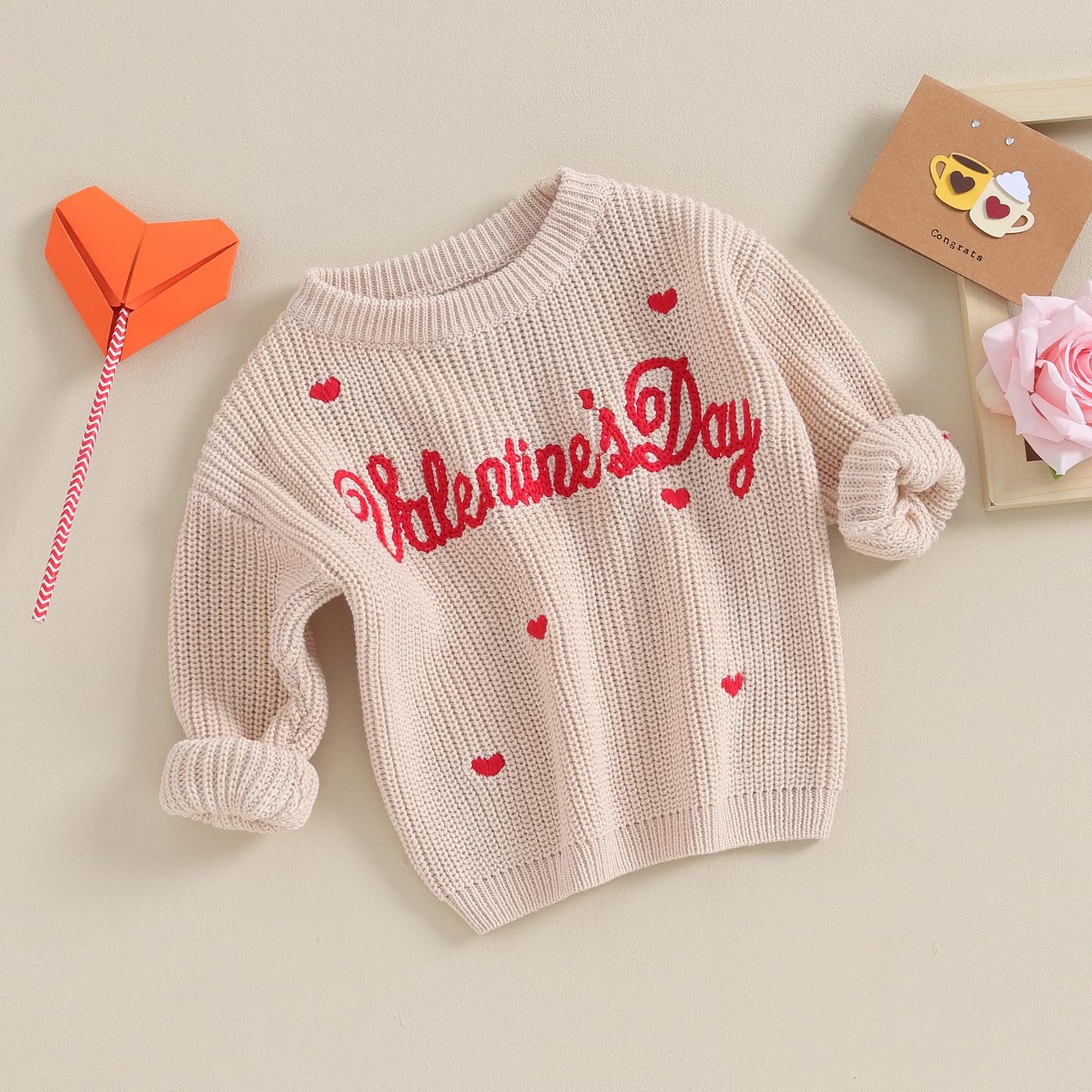 Baby Girl Valentines Day Outfit Love Heart Sweet Long Sleeve Sweater Tshirt Crewneck Tops Fall Winter Clothes