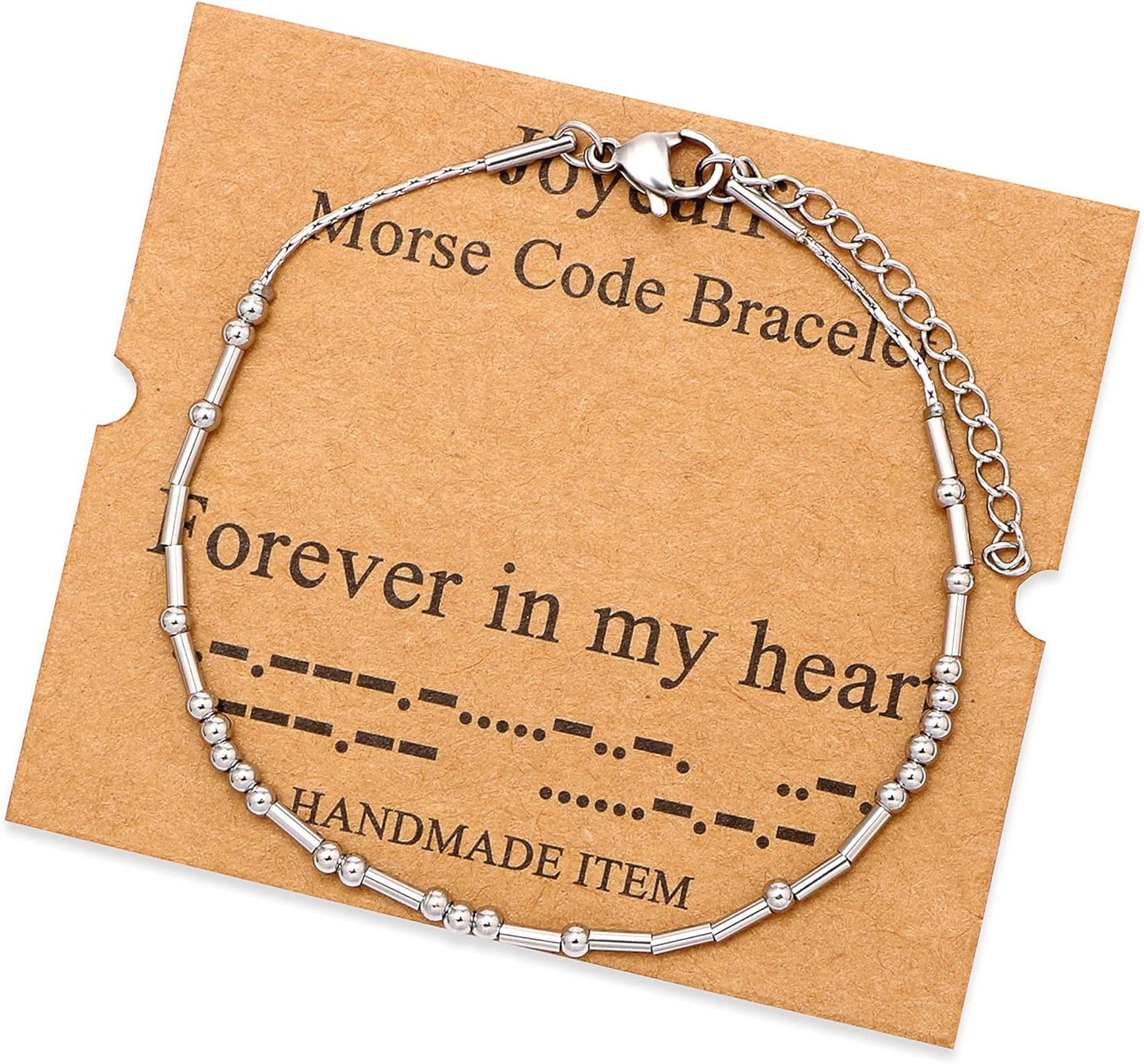 JoycuFF Inspirational Morse Code Bracelets for Women Silver Beads Jewelry Encouragement Mantra Gifts for Her