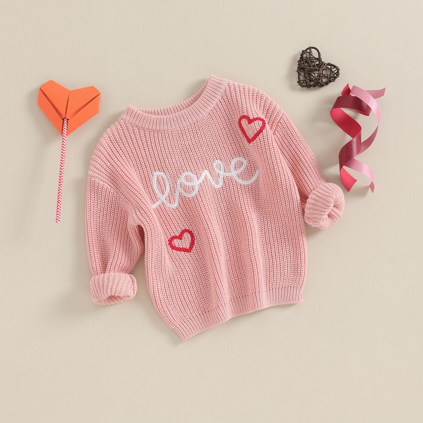 Baby Girl Valentines Day Outfit Love Heart Sweet Long Sleeve Sweater Tshirt Crewneck Tops Fall Winter Clothes