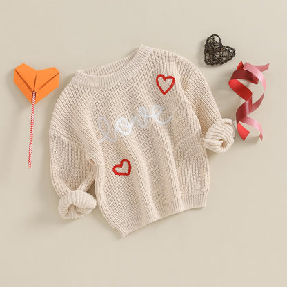 Baby Girl Valentines Day Outfit Love Heart Sweet Long Sleeve Sweater Tshirt Crewneck Tops Fall Winter Clothes