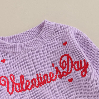 Baby Girl Valentines Day Outfit Love Heart Sweet Long Sleeve Sweater Tshirt Crewneck Tops Fall Winter Clothes