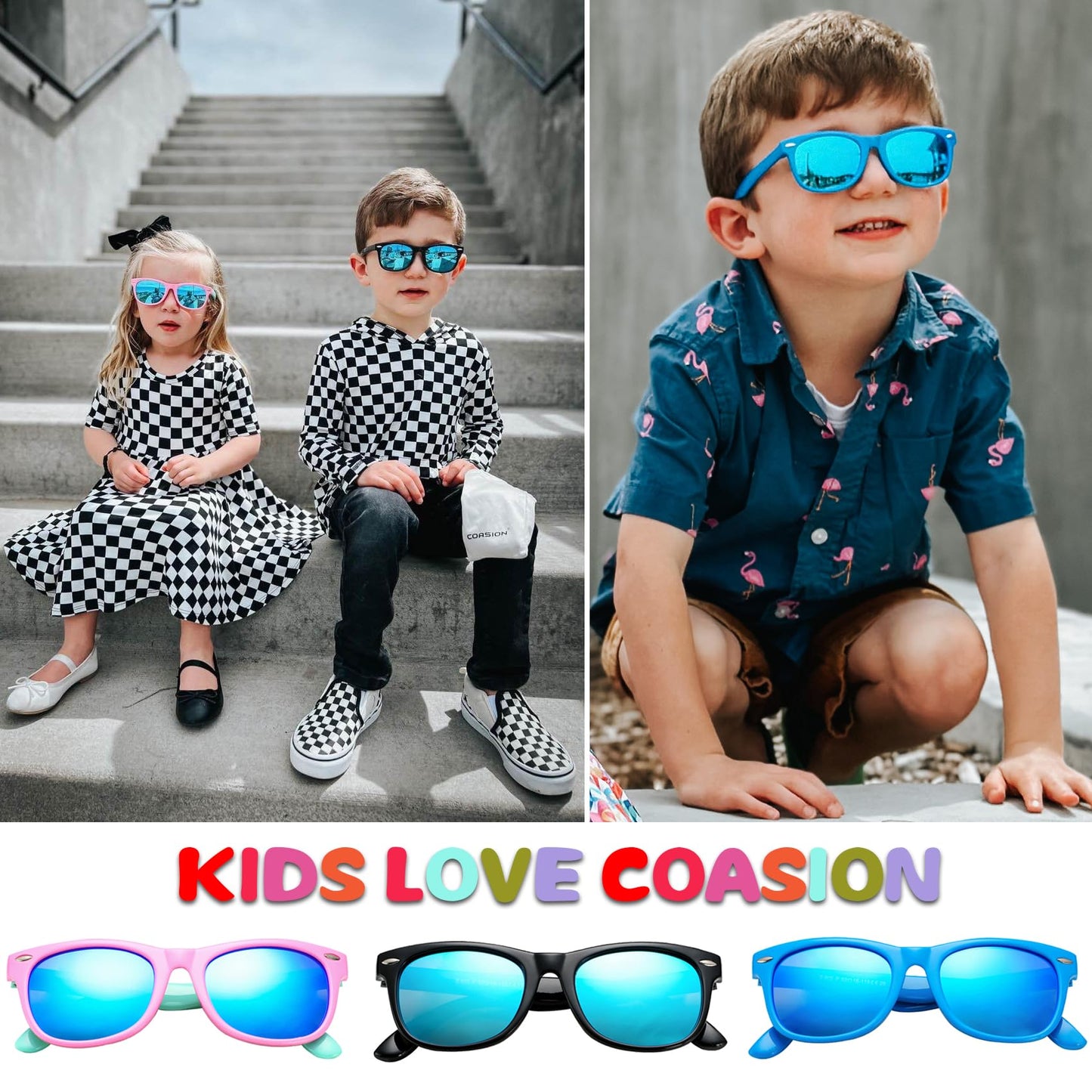 COASION Kids Polarized Sunglasses TPEE Rubber Flexible Shades for Girls Boys Age 3-9