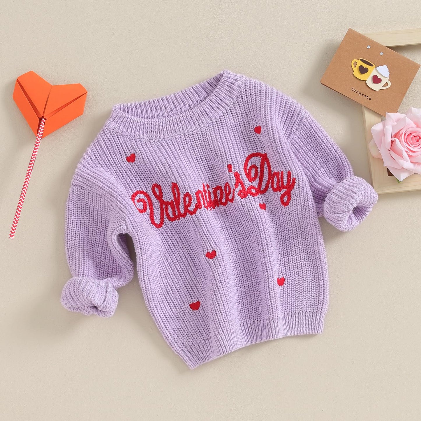 Baby Girl Valentines Day Outfit Love Heart Sweet Long Sleeve Sweater Tshirt Crewneck Tops Fall Winter Clothes