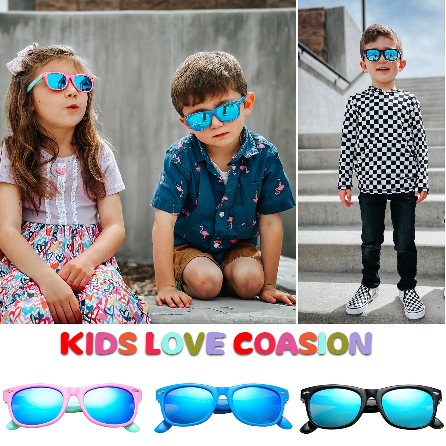 COASION Kids Polarized Sunglasses TPEE Rubber Flexible Shades for Girls Boys Age 3-9