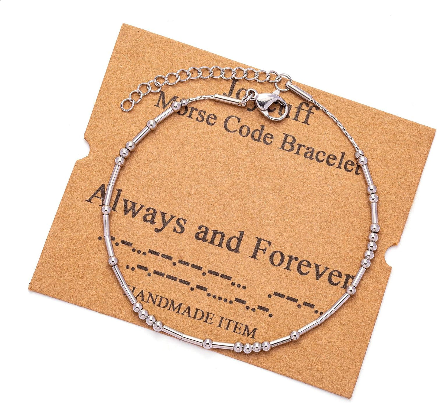 JoycuFF Inspirational Morse Code Bracelets for Women Silver Beads Jewelry Encouragement Mantra Gifts for Her