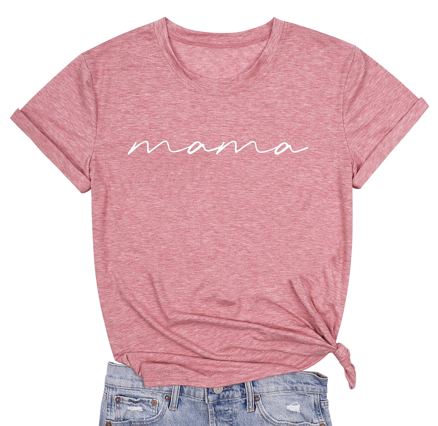 ASTANFY Mama Shirts Women Mama Letter Printed T-Shirt Mama Graphic Tee Casual Short Sleeve Tops Tee