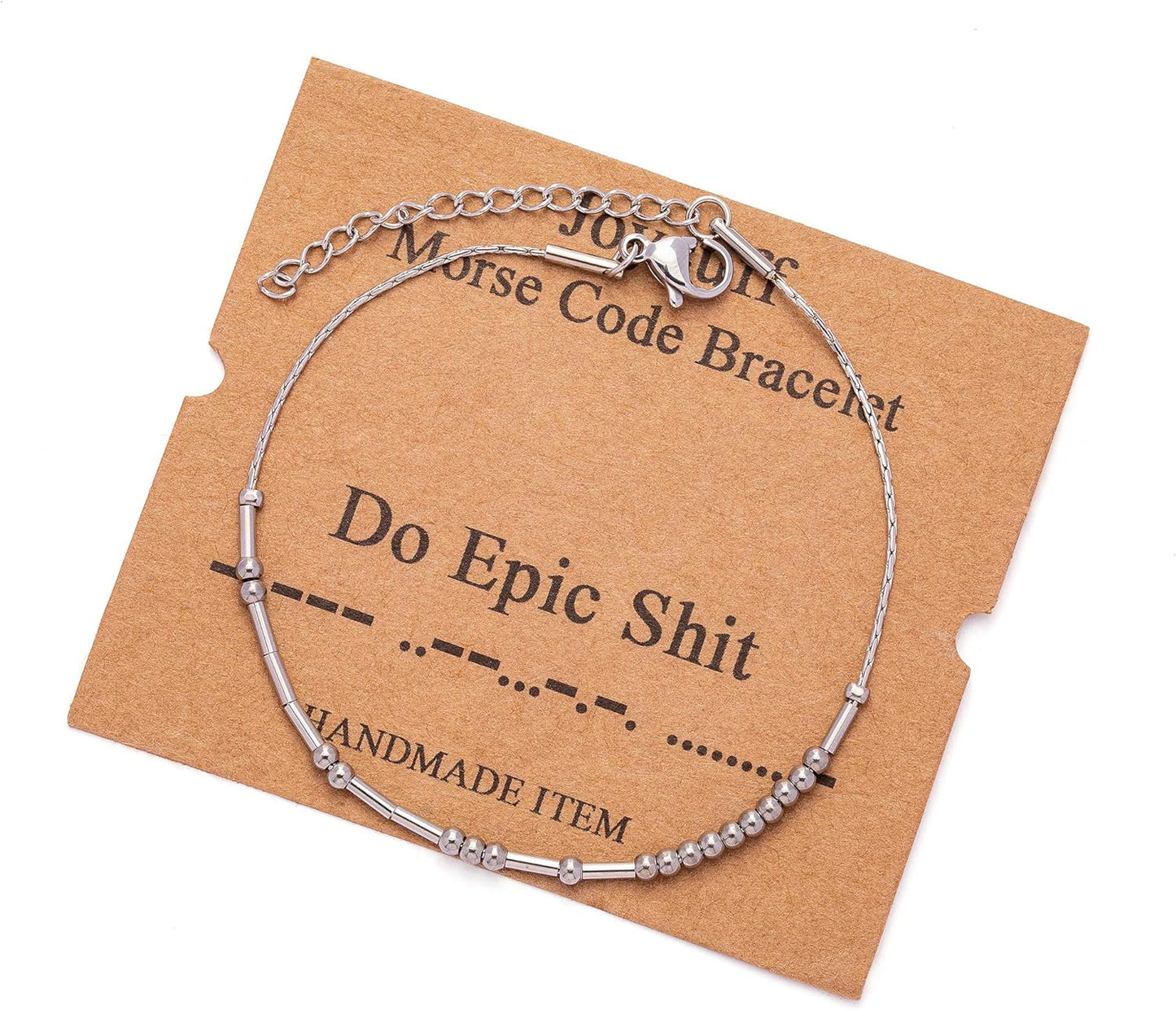 JoycuFF Inspirational Morse Code Bracelets for Women Silver Beads Jewelry Encouragement Mantra Gifts for Her