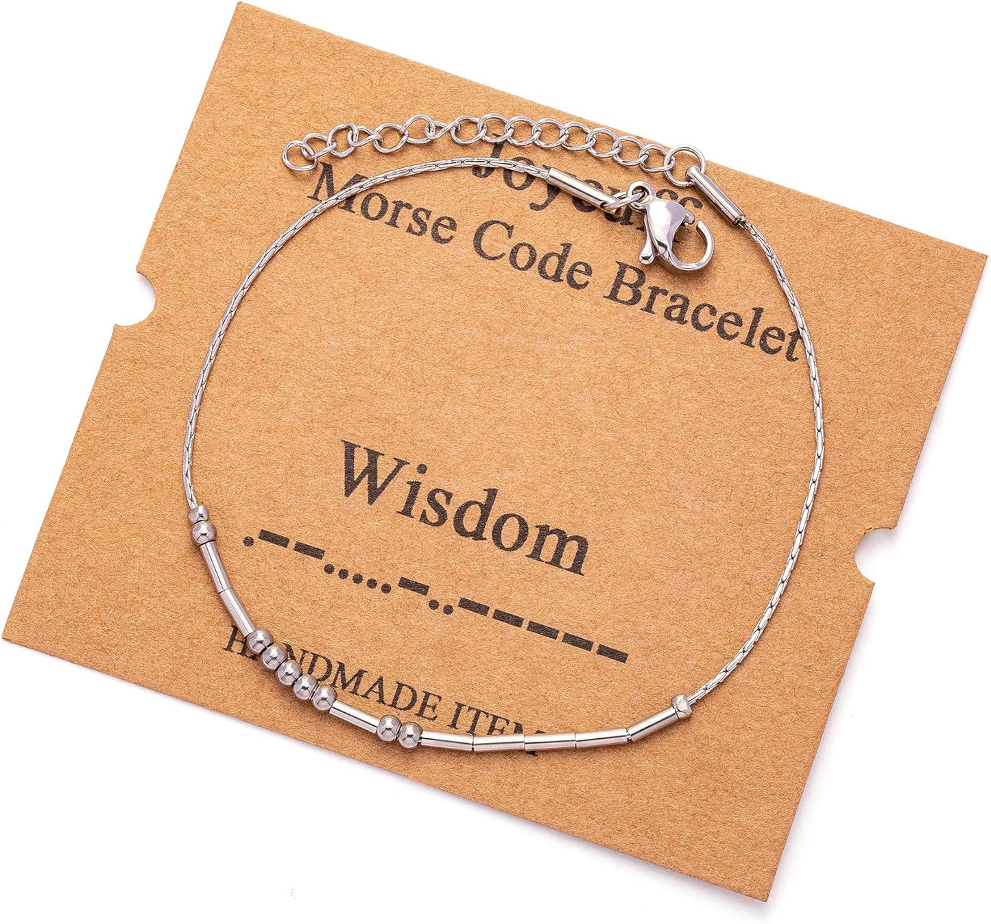 JoycuFF Inspirational Morse Code Bracelets for Women Silver Beads Jewelry Encouragement Mantra Gifts for Her