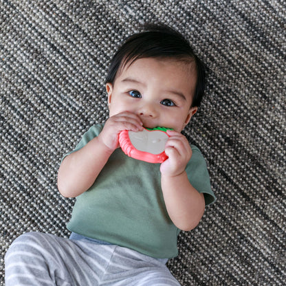 Infantino Lil' Nibbles Textured Silicone Baby Teether - Sensory Exploration and Teething Relief with Easy to Hold Handles, Orange Carrot, 0+ Months