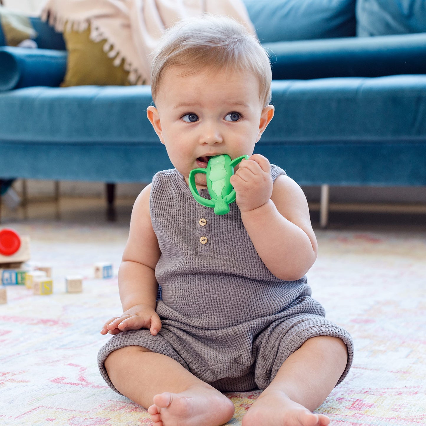 Infantino Lil' Nibbles Textured Silicone Baby Teether - Sensory Exploration and Teething Relief with Easy to Hold Handles, Orange Carrot, 0+ Months