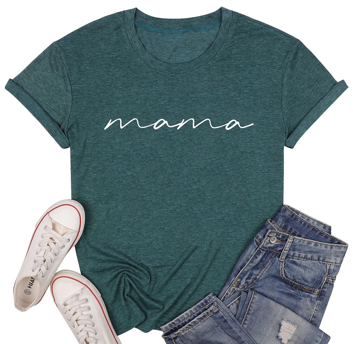 ASTANFY Mama Shirts Women Mama Letter Printed T-Shirt Mama Graphic Tee Casual Short Sleeve Tops Tee