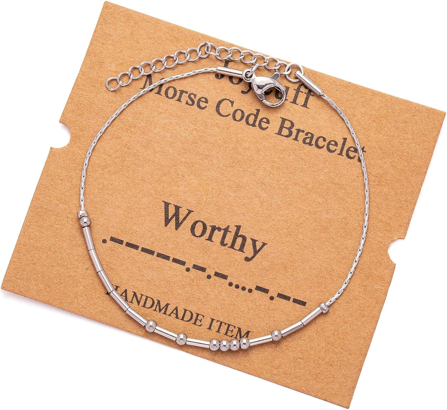 JoycuFF Inspirational Morse Code Bracelets for Women Silver Beads Jewelry Encouragement Mantra Gifts for Her