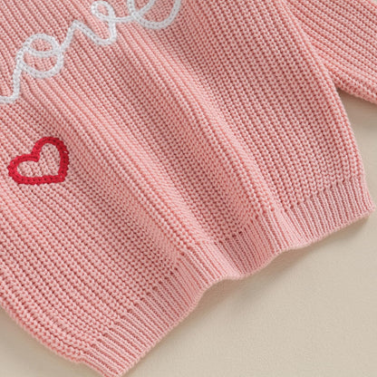 Baby Girl Valentines Day Outfit Love Heart Sweet Long Sleeve Sweater Tshirt Crewneck Tops Fall Winter Clothes