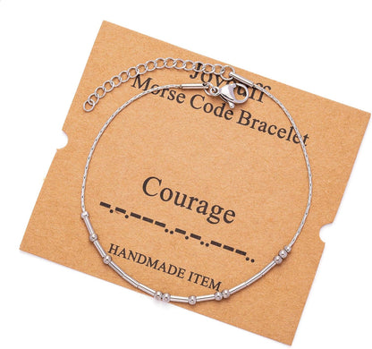 JoycuFF Inspirational Morse Code Bracelets for Women Silver Beads Jewelry Encouragement Mantra Gifts for Her