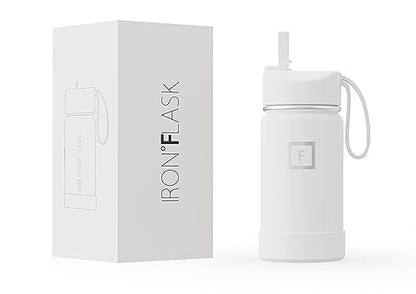 IRON °FLASK Kids Water Bottle - 14 Oz, Straw Lid, 20 Name Stickers, Vacuum Insulated Stainless Steel, Double Walled Tumbler Travel Cup, Thermo Mug - Valentines Day Gifts - Monsters Crew